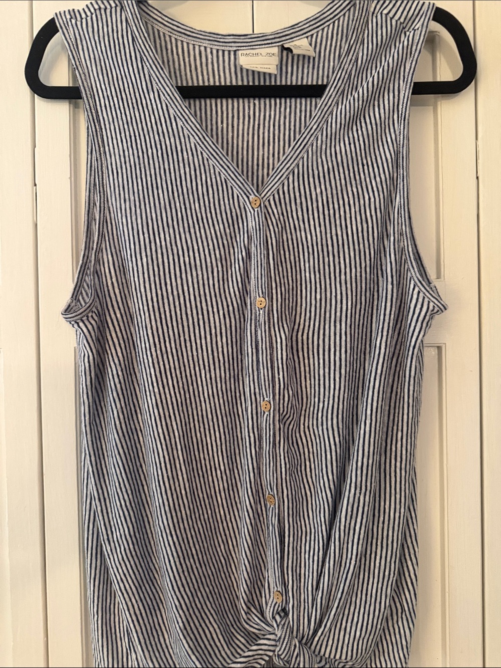 Rachel Zoe 100% Linen Blue and White Striped Sleeveless Tie Top XL